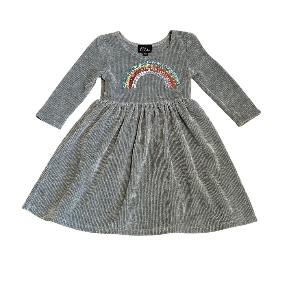 Lilt Sage Green Long Sleeve Velour Dress With Sequin Rainbow, Size 4, Party